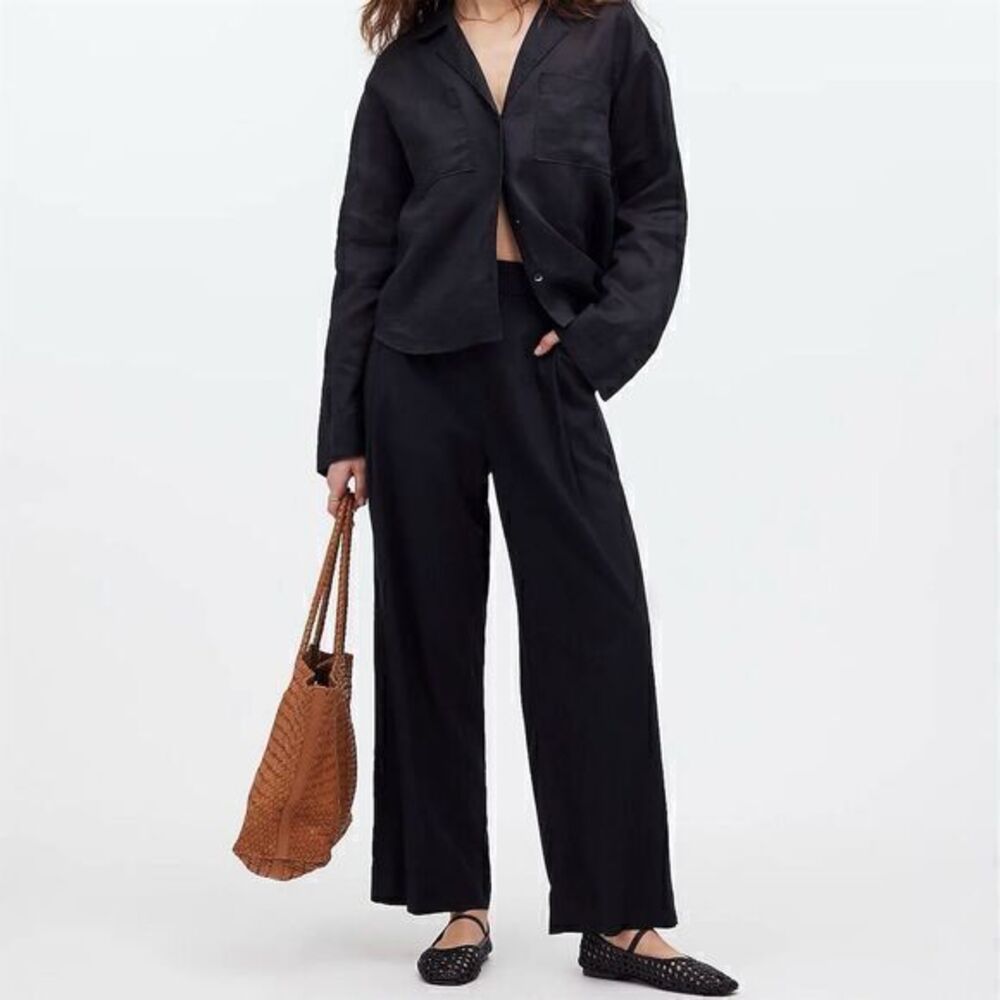 NWT Madewell Women's Black Pull-On Straight Crop Pants Size 00 Linen Summer